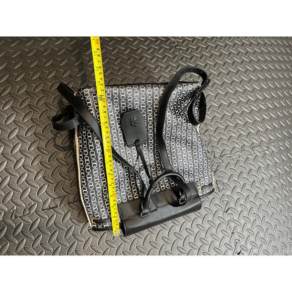 Tory Burch Gemini Link Canvas Leather Backpack Black & White Womens Travel - Picture 15 of 16